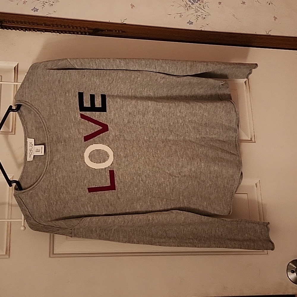 Rachel Zoe Gray Crewneck Sweater with Love Design